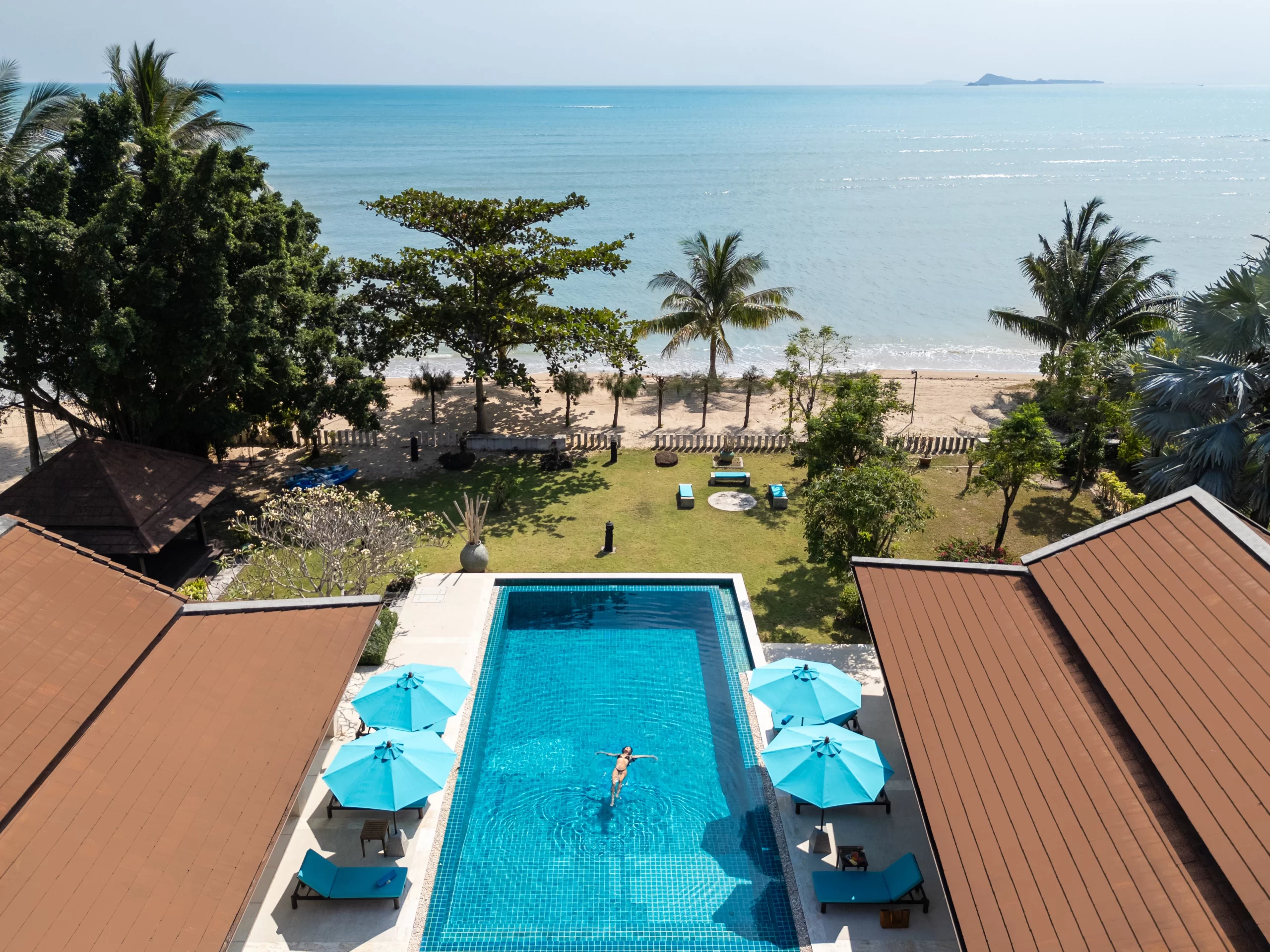 beachfront villa with pool and garden